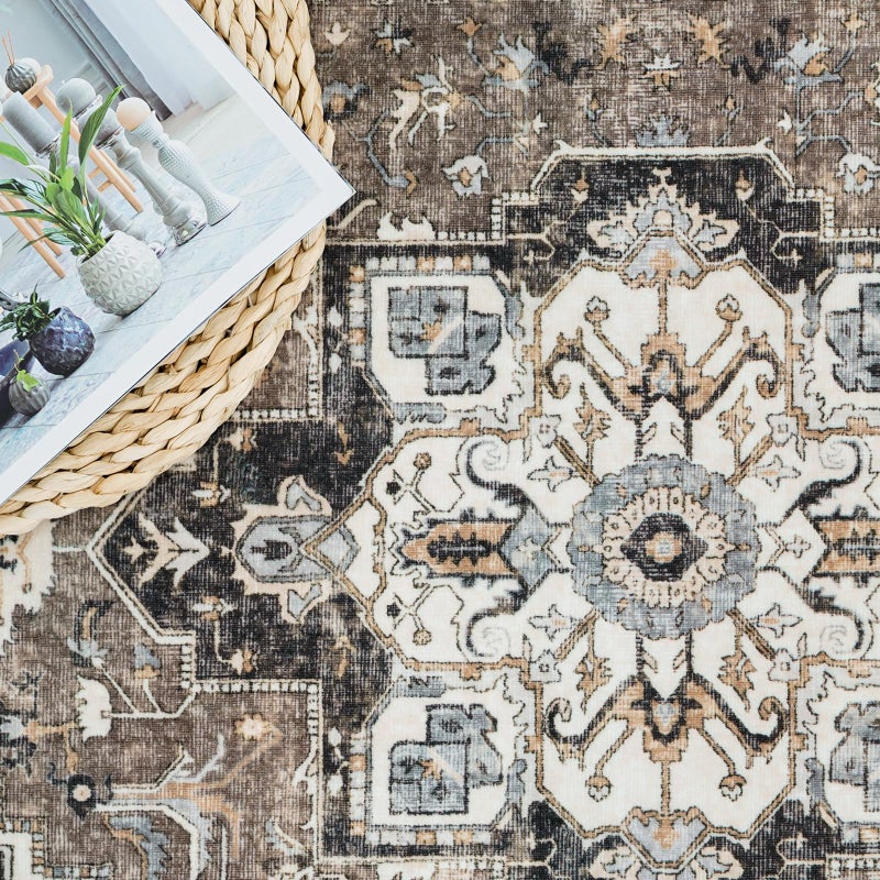 RUUGME Washable Kitchen 2x10 Runner Rug: Non-Slip Hallway Rugs Indoor Soft Low Pile Stain Resistant Carpet for Bedroom Entryway Ultra-Thin Vintage Home Decor Floor Mat for Bathroom (Beige/Blue/Grey, 2 x 10) - Image 5