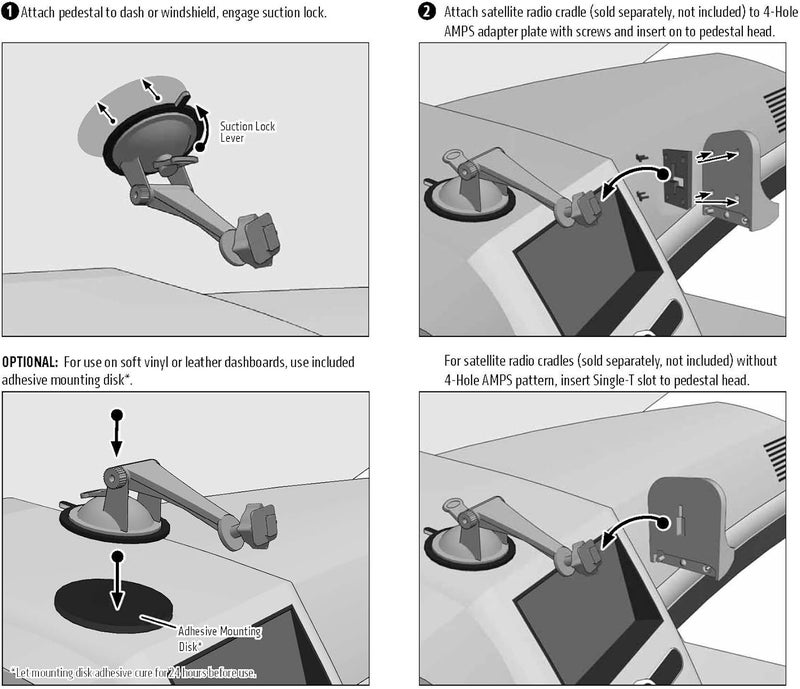 Arkon حامل سيارة لزجاج السيارة مع قاعدة لاصقة للردايوهات الفضائية XM وSirius بنمط Single T وAMPS - Image 2