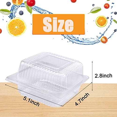Jizvxe 100 Pack Clear Plastic Square Hinged Food Container,Disposable Plastic To Go Containers with Clear Lids,Cake Slice Containers Clamshell Takeout Tray for Pastry,Salad,Dessert(5.1"x 4.7"x 2.8") - Image 2