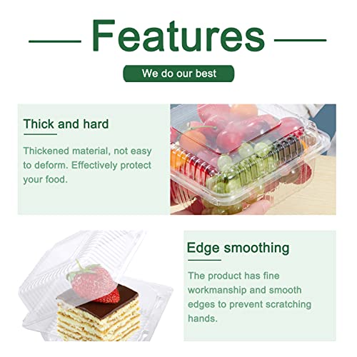 Jizvxe 100 Pack Clear Plastic Square Hinged Food Container,Disposable Plastic To Go Containers with Clear Lids,Cake Slice Containers Clamshell Takeout Tray for Pastry,Salad,Dessert(5.1"x 4.7"x 2.8") - Image 4
