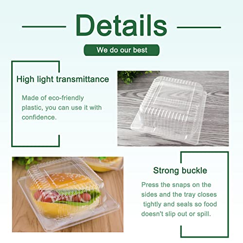 Jizvxe 100 Pack Clear Plastic Square Hinged Food Container,Disposable Plastic To Go Containers with Clear Lids,Cake Slice Containers Clamshell Takeout Tray for Pastry,Salad,Dessert(5.1"x 4.7"x 2.8") - Image 3