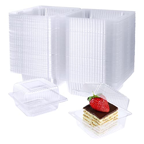 Jizvxe 100 Pack Clear Plastic Square Hinged Food Container,Disposable Plastic To Go Containers with Clear Lids,Cake Slice Containers Clamshell Takeout Tray for Pastry,Salad,Dessert(5.1"x 4.7"x 2.8") - Image 1