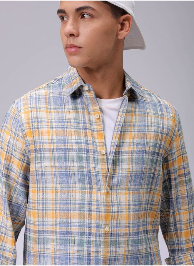 The Indian Garage Co Men Slim Fit Striped Full Sleeves Cutaway Collar Casual Shirt  - Image 1