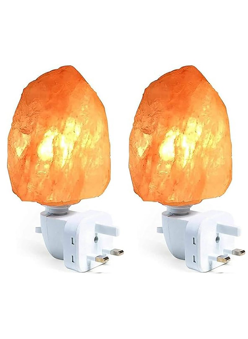 2Pcs Himalayan Salt Lamp, Hand Carved Natural Crystal Salt Rock Lamps, Warm Orange Nursery Wall Night Light, Wall Plug for Air Purifying, Bedrooms Night Lights, UK Plug - Image 1