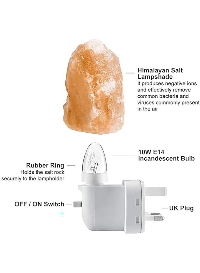 2Pcs Himalayan Salt Lamp, Hand Carved Natural Crystal Salt Rock Lamps, Warm Orange Nursery Wall Night Light, Wall Plug for Air Purifying, Bedrooms Night Lights, UK Plug - Image 4