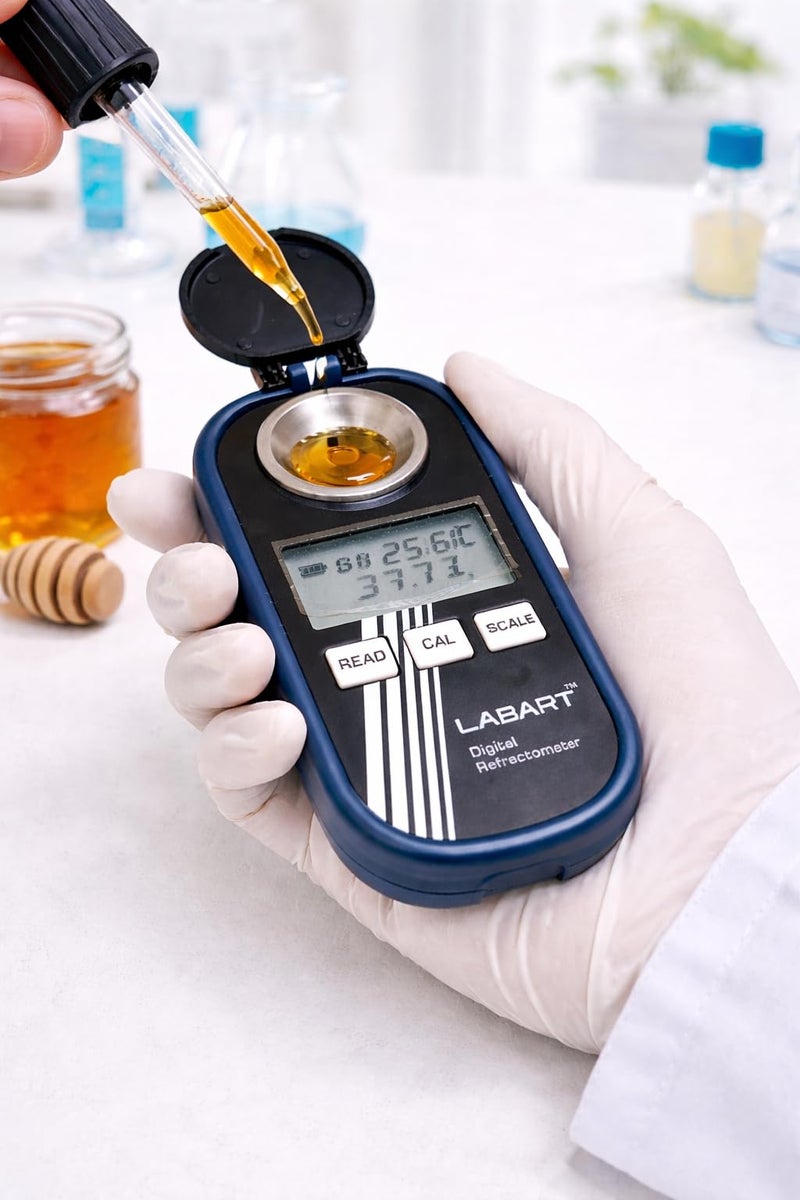 LABART Digital Refractometer for Sugar,Honey and High Brix value Content Brix 0-90% /R.I. /Temp with Certificate - Image 1