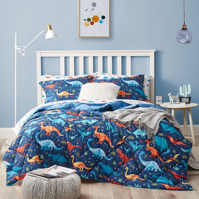UMCHORD Kids Queen Bedding Comforter Set for Boys 7 Pieces Soft Lightweight Dinosaur Bedding Queen Set with Sheets Bed in a Bag Durable Boys Queen Comforter Set