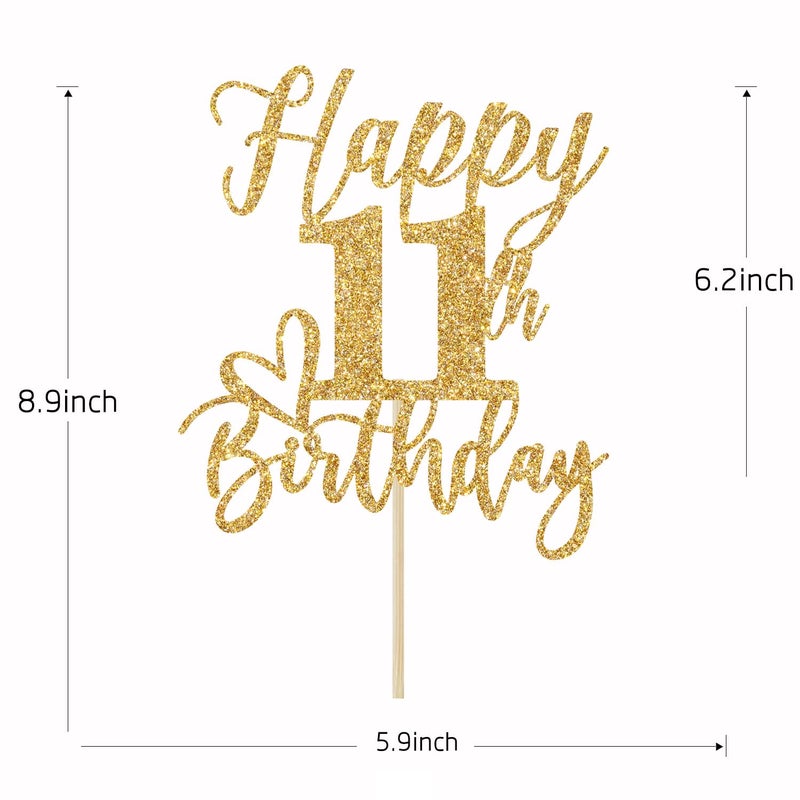 Yotawebery Gold Glitter Happy Birthday Cake Topper  Funny Happy Birthday Party Supplies (happy 11th birthday  Gold Glitter) - Image 4