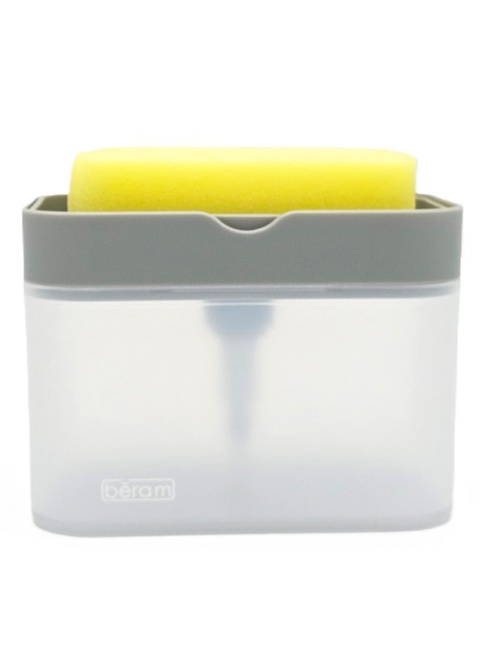 Beram 500ml Soap Dispenser with Sponge Holder, 2-in-1 Countertop Pump for Kitchen Sink, Dishwasher Soap Dispenser, Refillable with Cleaning Cloth Rack - Space-Saving Kitchen Organizer - Image 2