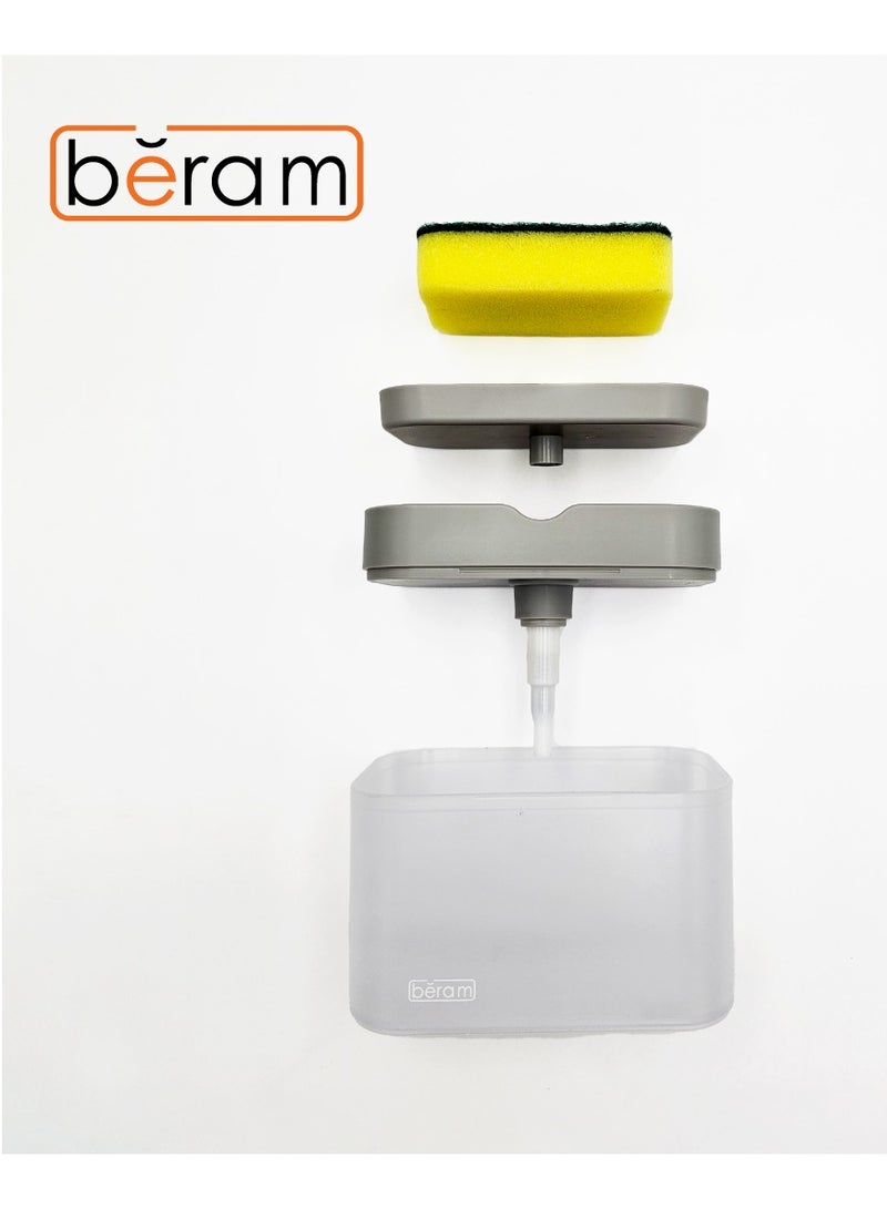 Beram 500ml Soap Dispenser with Sponge Holder, 2-in-1 Countertop Pump for Kitchen Sink, Dishwasher Soap Dispenser, Refillable with Cleaning Cloth Rack - Space-Saving Kitchen Organizer - Image 5