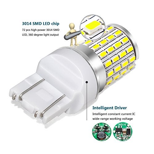 PHINLION 7440 7443 LED White Bulbs Super Bright 3014 72-SMD T20 7444 W21W LED Bulb for Back Up Reverse/Turn Signal/Brake Stop Tail Lights, 6000K Xenon White - Image 2