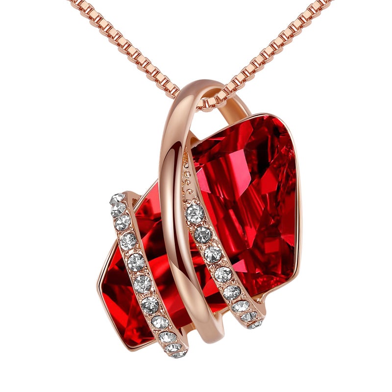Leafael Wish Stone Pendant Necklace with Red Birthstone Crystal for January and July, 18K Rose Gold Plated, 18" + 2" Chain - Image 1