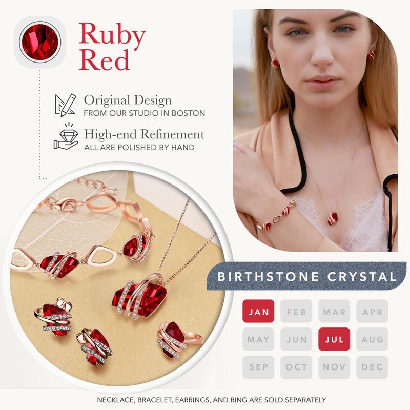 Leafael Wish Stone Pendant Necklace with Red Birthstone Crystal for January and July, 18K Rose Gold Plated, 18" + 2" Chain - Image 4