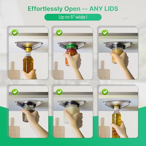 UCerdveos Upgraded Stainless Steel Under Cabinet Jar Opener for Seniors, Under Cabinet Jar Openers for Weak Hands, Jar Lid & Bottle Cap Opener Tool, Under Counter Can Opener, One Handed Jar opener - Image 2