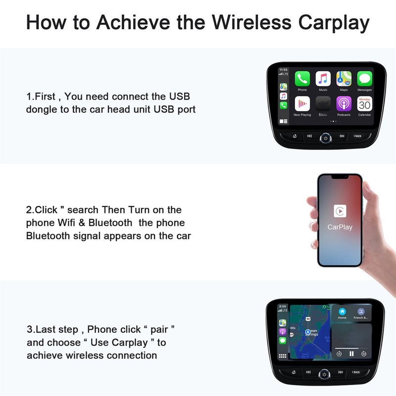 Wireless Carplay adapter for iPhone, wired to wireless encryption dongle, car Bluetooth adapter with USB A/USB C, low latency, easy to set up, supports cars originally with wired Carplay and iPhone iOS 10+ - Image 4