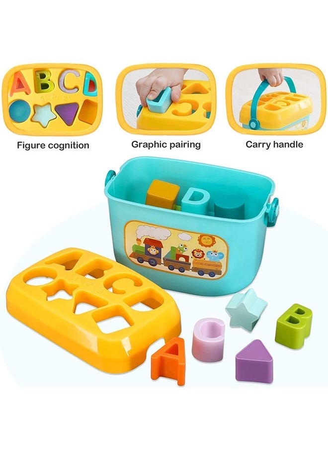 BAYBEE - Shape Sorting Blocks for Kids Toys Baby Sorting Toys Storage Bucket with Handle Shapes Sorter ABCD Blocks for Kids Learning Stacking Sorting Blocks Toys for kids Toddlers 1+ Years Boy Girl - Image 1