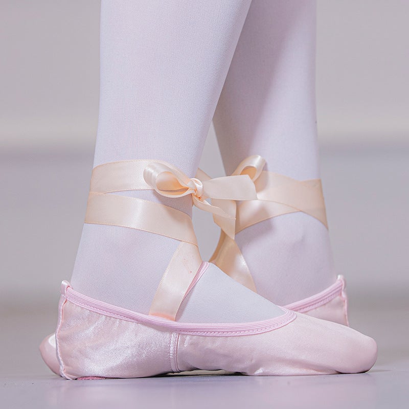 Ribbon ballet shoes toe indoor yoga practice shoes lace-up body shoes adult satin dance soft bottom two soles - Image 2