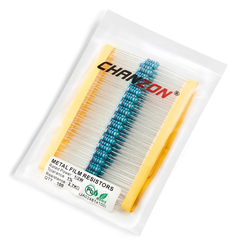 CHANZON 100 قطعة 1/2 واط (0.5 واط) 2.7 كΩ أوم مقاومة ثابتة من الفيلم المعدني 0.01 ±1% تحمل 2.7K R MF مقاومات عبر الفتحة مع شهادة روهس - Image 4