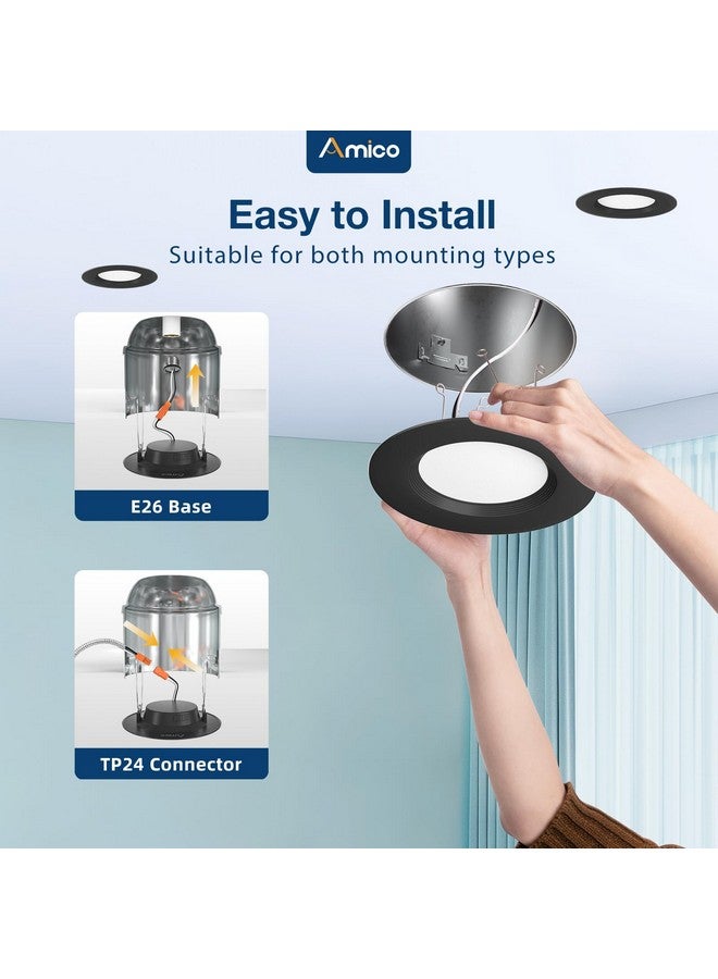 أميكو مجموعة إضاءة LED مدمجة من Amico مقاس 5/6 بوصة 5CCT، 12 قطعة، قابلة للتعتيم، مقاومة للرطوبة، 12.5 واط = 100 واط، مع حواف حاجزة، تركيب حديث، ETL&FCC، لون أسود - Image 1