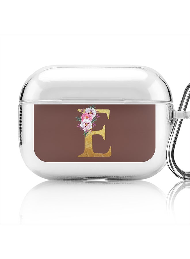 Stylizedd Classic Clear printed Case for Apple Airpods Pro Soft TPU Gel Thin Transparent Flexible Cover - Custom Monogram Initial Letter Floral Pattern Alphabet - E (Brown ) - Image 1