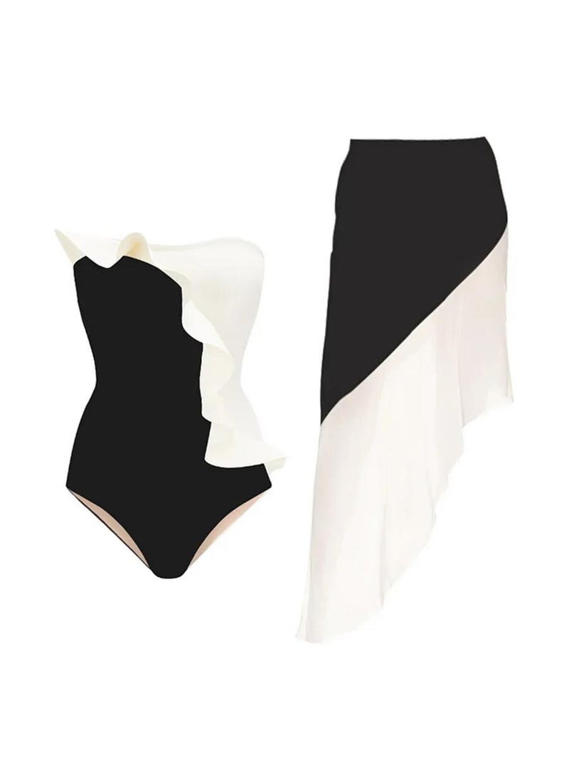 2-Piece Women Swimsuit With Skirt Holiday Beach Dress Covering The Belly High Waisted Swimsuit Fashionable Surfing Wear Summer - Image 1