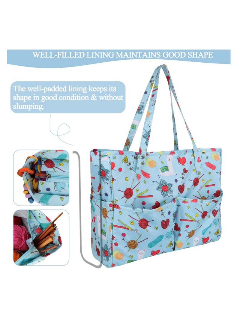 Excefore Craft Bag for Crochet Knitting Cross Stitch, Crochet Bags Knitting Tote, Portable Crochet Bag for Yarn Skeins, High Capacity & WaterProof, Knitting Bags Yarn Storage Bag, (Oxford Cloth, Blue) - Image 2