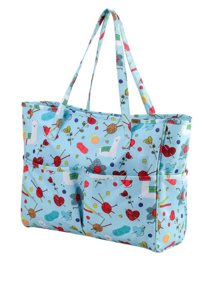 Excefore Craft Bag for Crochet Knitting Cross Stitch, Crochet Bags Knitting Tote, Portable Crochet Bag for Yarn Skeins, High Capacity & WaterProof, Knitting Bags Yarn Storage Bag, (Oxford Cloth, Blue) - Image 1