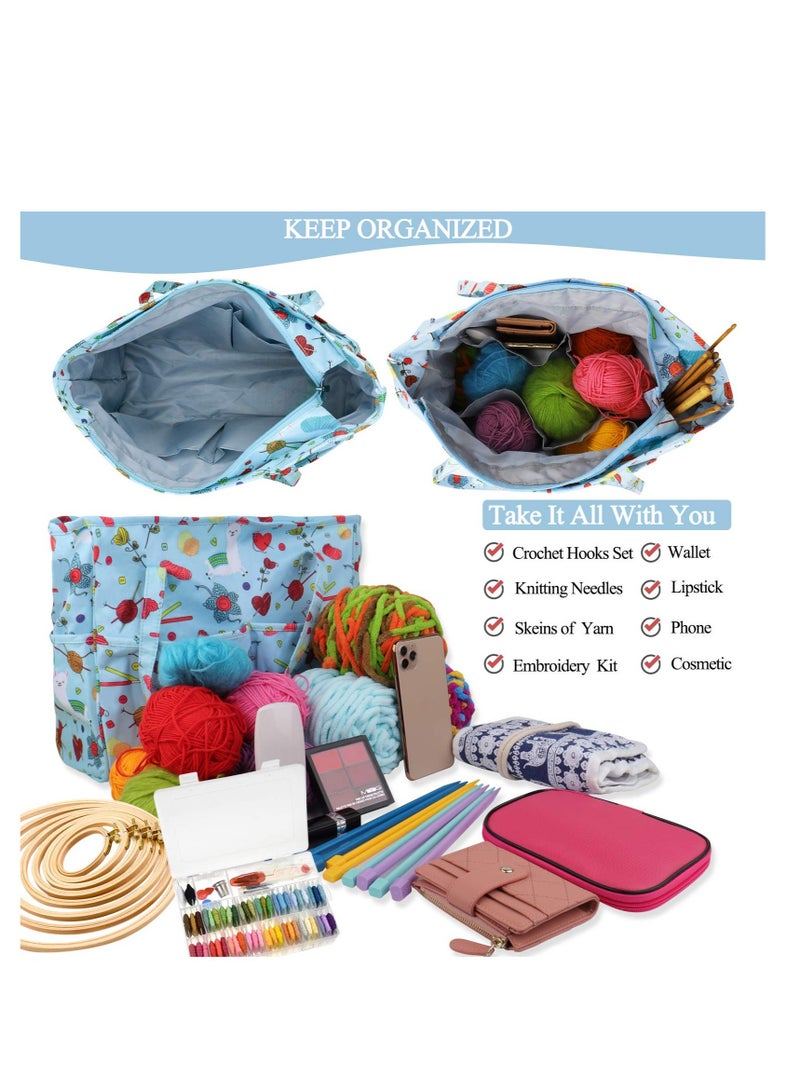 Excefore Craft Bag for Crochet Knitting Cross Stitch, Crochet Bags Knitting Tote, Portable Crochet Bag for Yarn Skeins, High Capacity & WaterProof, Knitting Bags Yarn Storage Bag, (Oxford Cloth, Blue) - Image 4