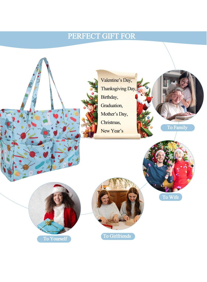 Excefore Craft Bag for Crochet Knitting Cross Stitch, Crochet Bags Knitting Tote, Portable Crochet Bag for Yarn Skeins, High Capacity & WaterProof, Knitting Bags Yarn Storage Bag, (Oxford Cloth, Blue) - Image 5