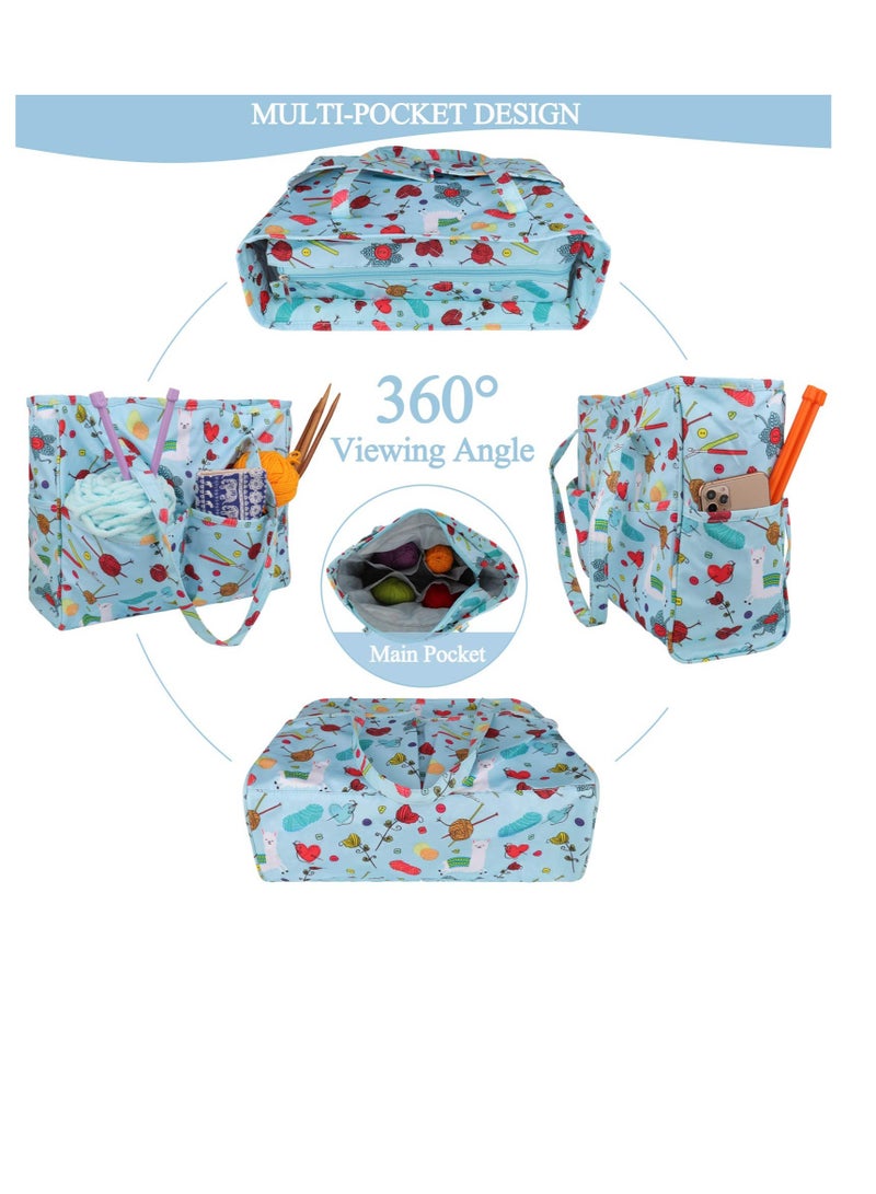 Excefore Craft Bag for Crochet Knitting Cross Stitch, Crochet Bags Knitting Tote, Portable Crochet Bag for Yarn Skeins, High Capacity & WaterProof, Knitting Bags Yarn Storage Bag, (Oxford Cloth, Blue) - Image 3