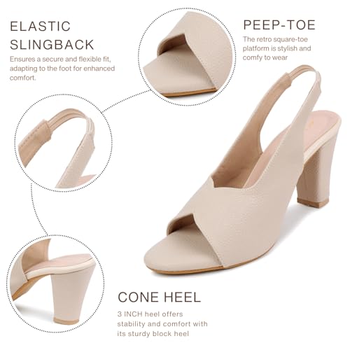 TRASE Women's Ankle Strap Block Heels Sandals| Fashionable Sandals for Women & Girls | Light weight, Soft Footbed, Comfortable & Stylish - 47067, Cream, 6 UK - Image 2