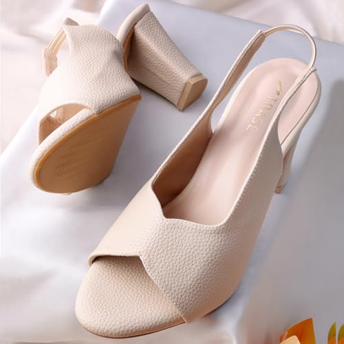 TRASE Women's Ankle Strap Block Heels Sandals| Fashionable Sandals for Women & Girls | Light weight, Soft Footbed, Comfortable & Stylish - 47067, Cream, 6 UK - Image 5