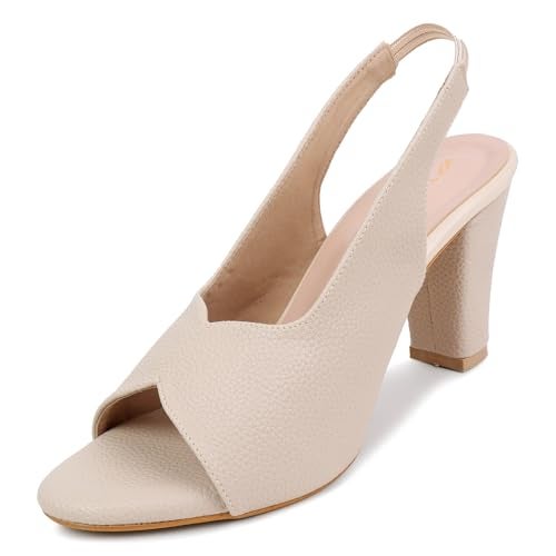 TRASE Women's Ankle Strap Block Heels Sandals| Fashionable Sandals for Women & Girls | Light weight, Soft Footbed, Comfortable & Stylish - 47067, Cream, 6 UK - Image 1