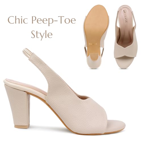 TRASE Women's Ankle Strap Block Heels Sandals| Fashionable Sandals for Women & Girls | Light weight, Soft Footbed, Comfortable & Stylish - 47067, Cream, 6 UK - Image 4