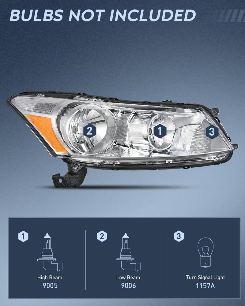 Nilight Headlights Assembly for Honda Accord sedan 2008 2009 2010 2011 2012 Headlamp Chrome Housing Amber Reflector - Image 2