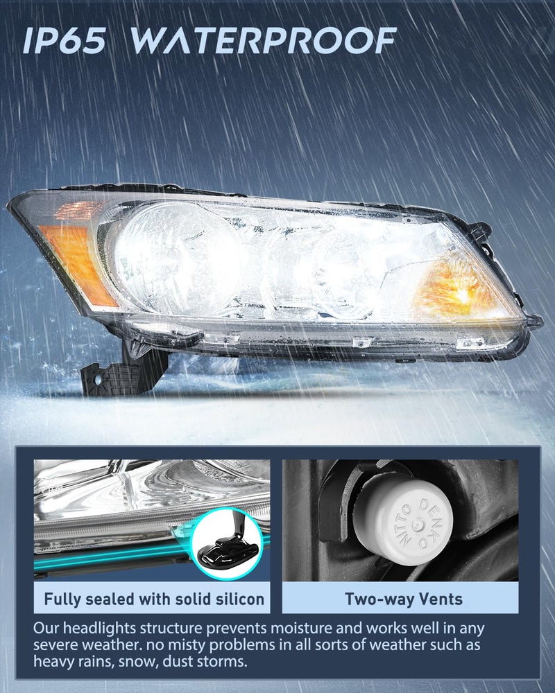 Nilight Headlights Assembly for Honda Accord sedan 2008 2009 2010 2011 2012 Headlamp Chrome Housing Amber Reflector - Image 4