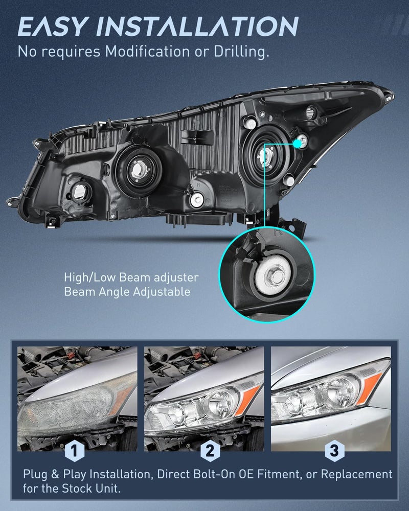 Nilight Headlights Assembly for Honda Accord sedan 2008 2009 2010 2011 2012 Headlamp Chrome Housing Amber Reflector - Image 3