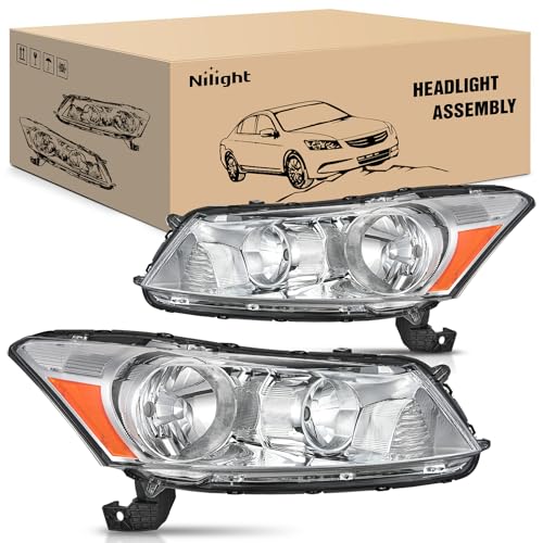 Nilight Headlights Assembly for Honda Accord sedan 2008 2009 2010 2011 2012 Headlamp Chrome Housing Amber Reflector - Image 1