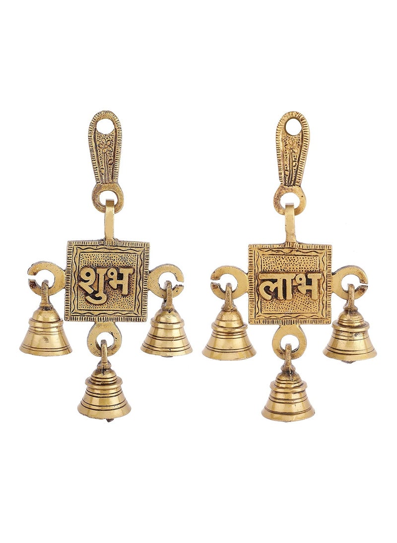 Mla's Decor Mlas Decor Brass Shubh Labh Door Hanging Bells Set Hanging Bells for Home Decor Wall Decor Ghanti for Pooja Pack of 2 Unique Design  - Image 1