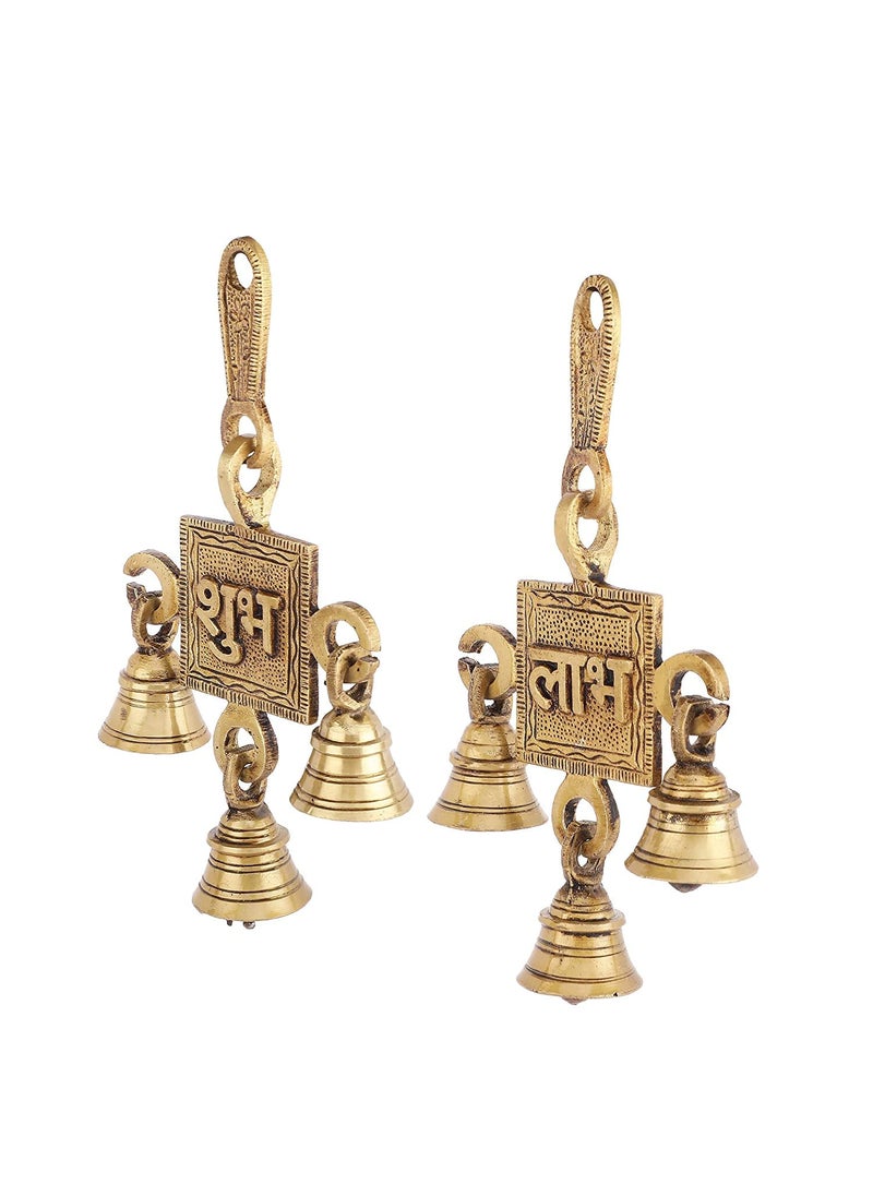 Mla's Decor Mlas Decor Brass Shubh Labh Door Hanging Bells Set Hanging Bells for Home Decor Wall Decor Ghanti for Pooja Pack of 2 Unique Design  - Image 2