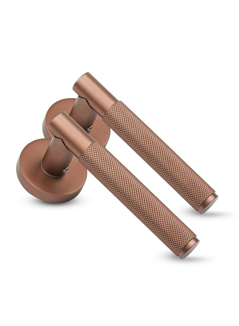 CINCINNO Levitas Premium Anti-Rust Aluminum Door Handle Pair With 28.8x15mm Cylinder Plate, Fits 58x50 Lock Body, UV Protected, Salt Spray Tested, 2-Year Color & 5-Year Mechanical Warranty (Rose Gold) - Image 1