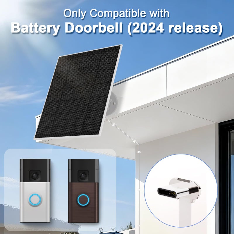 Nooukut Solar Panel for Ring Doorbell (2024), 6W Ring doorbell Solar Charger for Battery Doorbells, Ultral-Thin Type-C Charging Port Solar Panel with 13.1Ft Charging Cable - Image 2