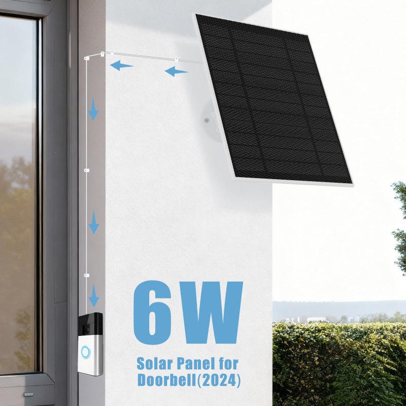 Nooukut Solar Panel for Ring Doorbell (2024), 6W Ring doorbell Solar Charger for Battery Doorbells, Ultral-Thin Type-C Charging Port Solar Panel with 13.1Ft Charging Cable - Image 3
