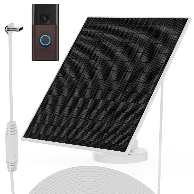 Nooukut Solar Panel for Ring Doorbell (2024), 6W Ring doorbell Solar Charger for Battery Doorbells, Ultral-Thin Type-C Charging Port Solar Panel with 13.1Ft Charging Cable - Image 1