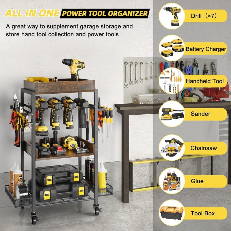 Keebofly Power Tool Organizer Garage Storage Organization Shelving Tool Holder Drill Rack Shelf Rolling Cart Open Tool Chest Cabinet Box Organizer with Wheels Workshop Garage Gift Ideas for Men Dad - Image 2