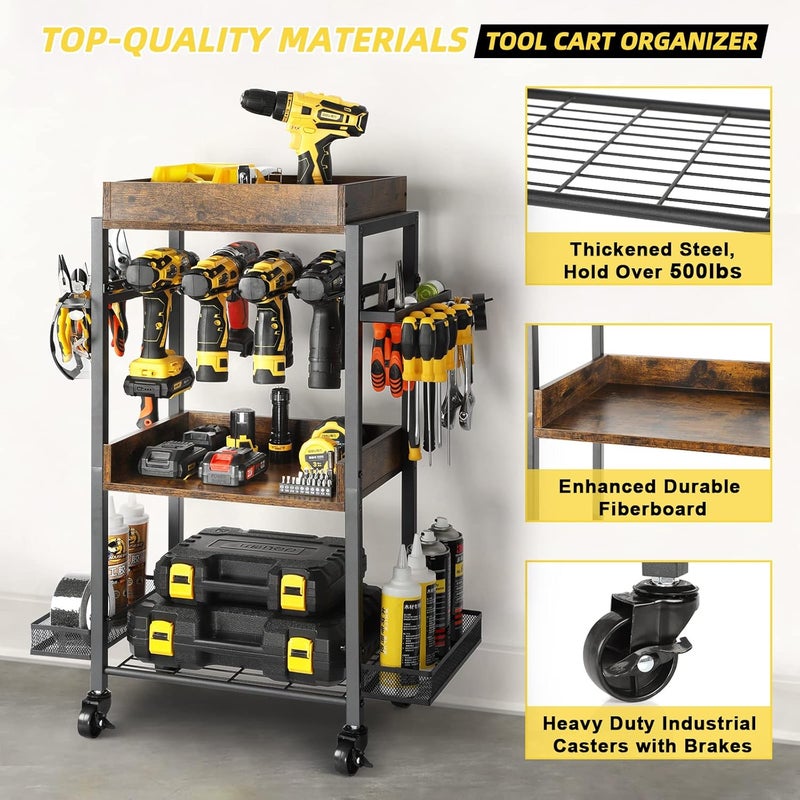 Keebofly Power Tool Organizer Garage Storage Organization Shelving Tool Holder Drill Rack Shelf Rolling Cart Open Tool Chest Cabinet Box Organizer with Wheels Workshop Garage Gift Ideas for Men Dad - Image 4