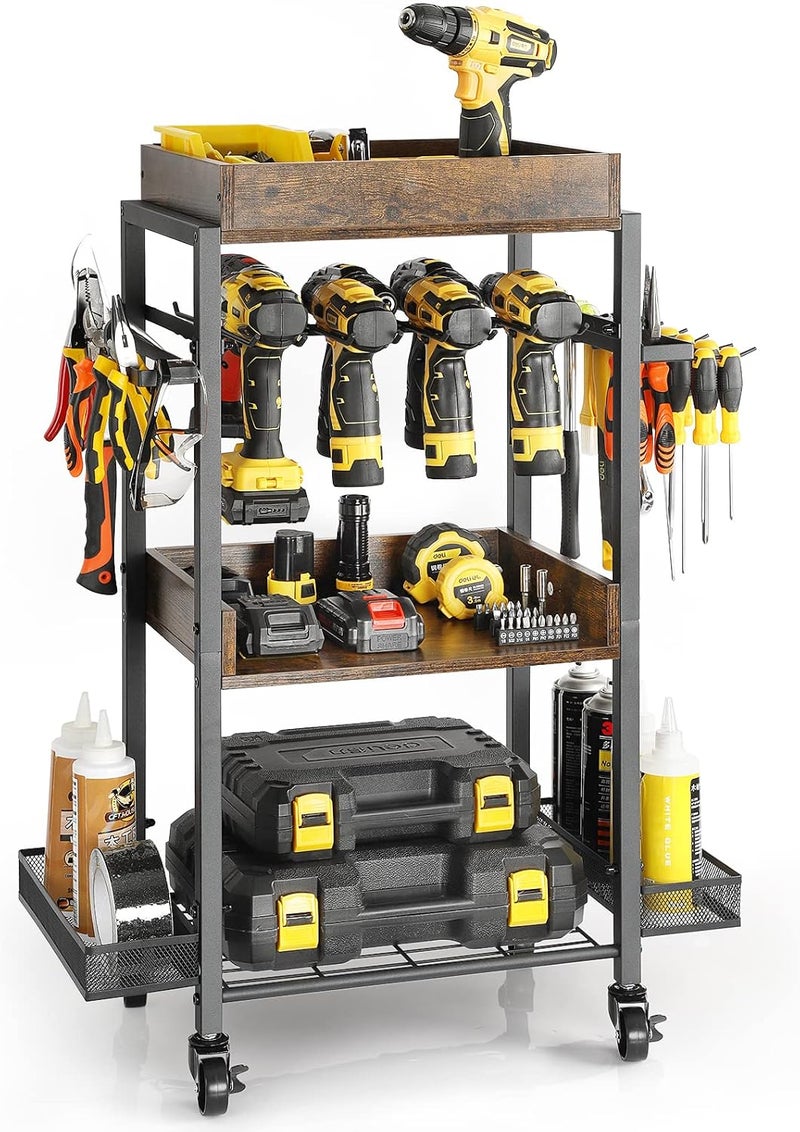 Keebofly Power Tool Organizer Garage Storage Organization Shelving Tool Holder Drill Rack Shelf Rolling Cart Open Tool Chest Cabinet Box Organizer with Wheels Workshop Garage Gift Ideas for Men Dad - Image 1