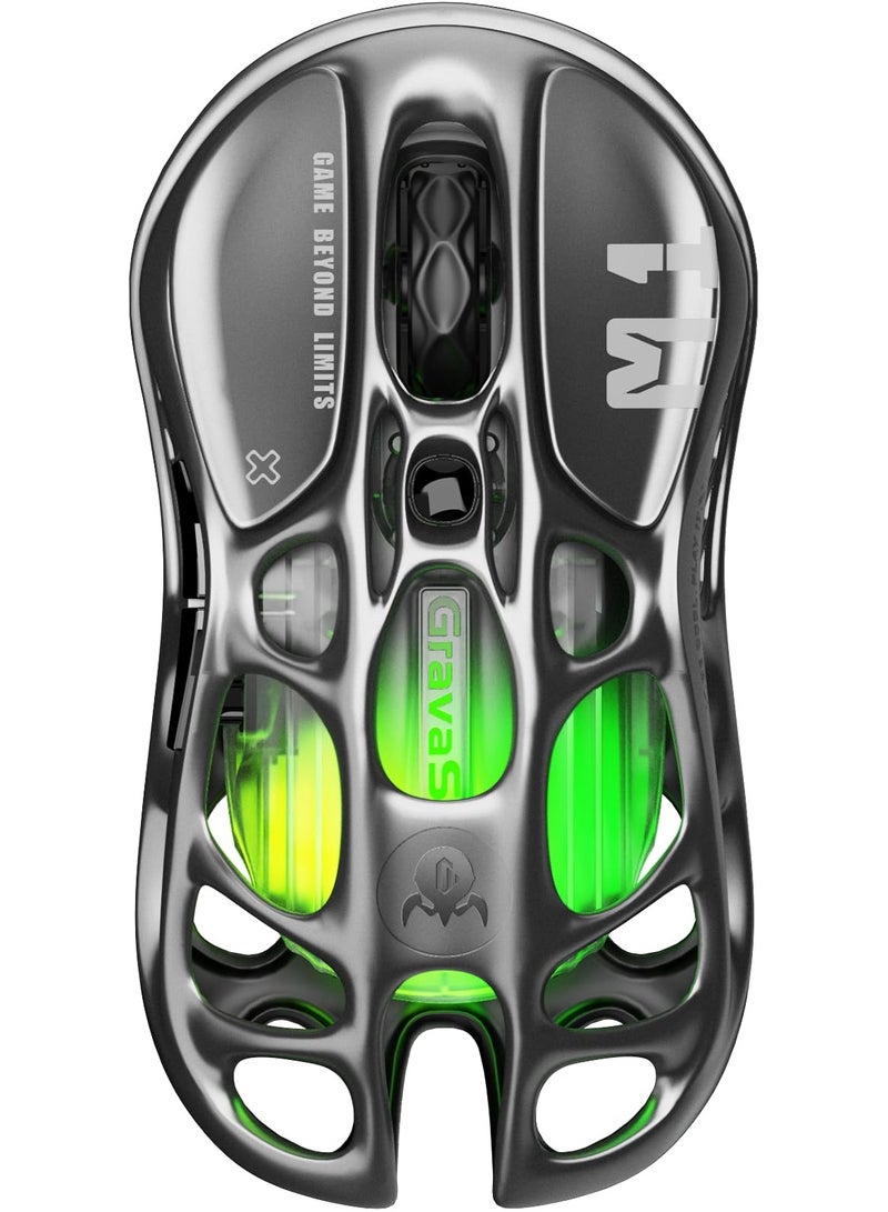 Zikra M1 Pro Wireless Gaming Mouse, Magnesium Alloy MMO Gaming Mice, 26,000 DPI, 88g Lightweight Hollowed-Out Design, 5 Programmable Buttons, 5 Dynamic Lightsync RGB Modes, Gunmetal Gray - Image 1