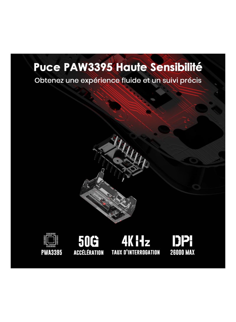 Zikra M1 Pro Wireless Gaming Mouse, Magnesium Alloy MMO Gaming Mice, 26,000 DPI, 88g Lightweight Hollowed-Out Design, 5 Programmable Buttons, 5 Dynamic Lightsync RGB Modes, Gunmetal Gray - Image 4