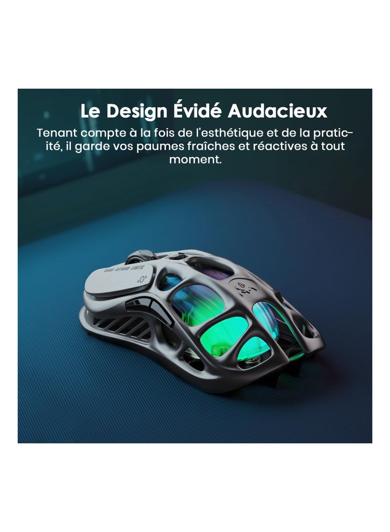 Zikra M1 Pro Wireless Gaming Mouse, Magnesium Alloy MMO Gaming Mice, 26,000 DPI, 88g Lightweight Hollowed-Out Design, 5 Programmable Buttons, 5 Dynamic Lightsync RGB Modes, Gunmetal Gray - Image 3